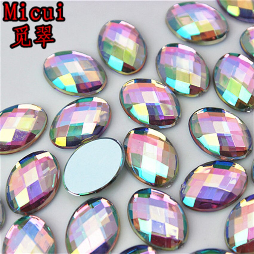 Micui 100Pcs 10*14mm Oval Shape Flat Back Rhinestone Applique Acrylic Stone Crystals Non Hotfix Crafts Jewelry Accessories MC772