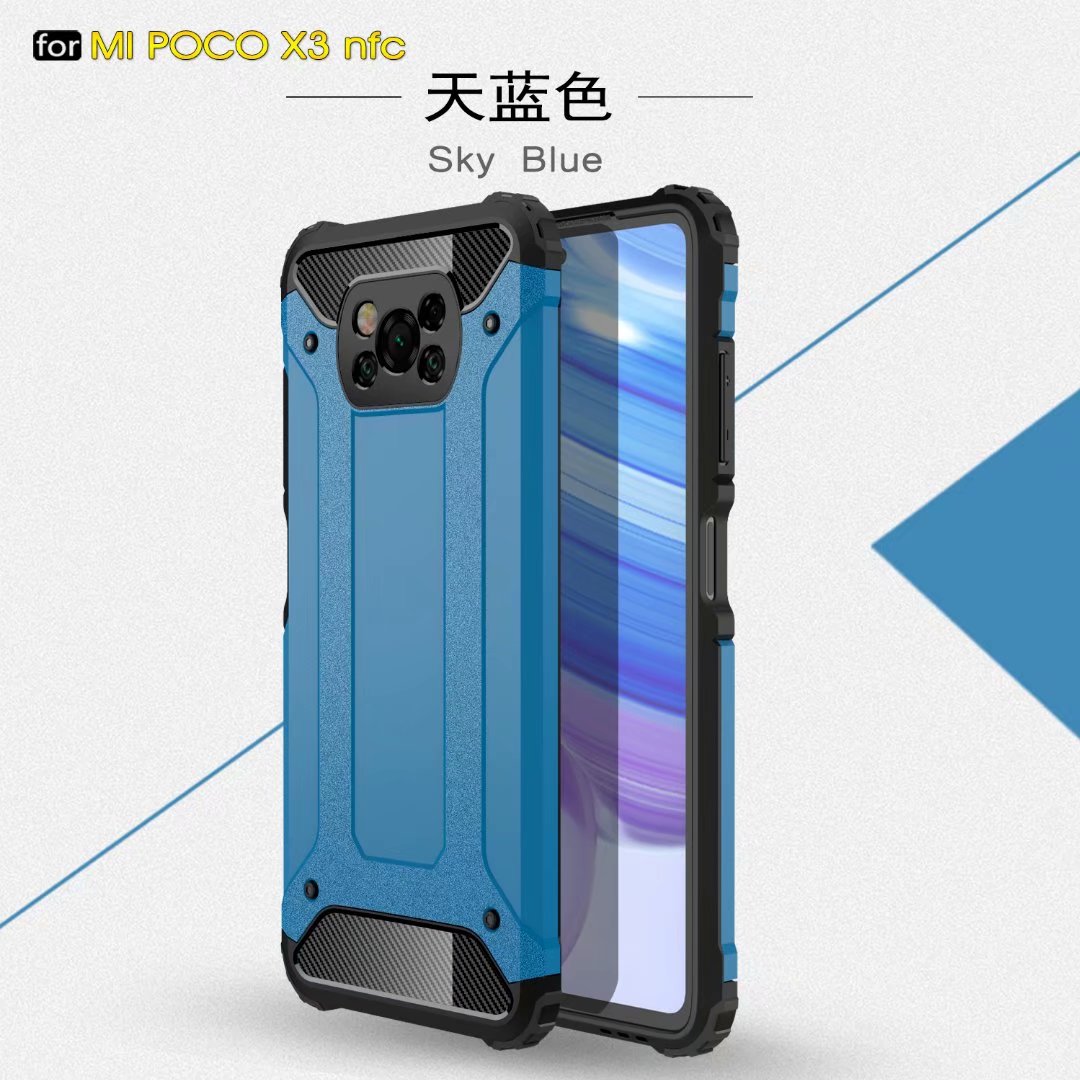 Armor Case For Xiaomi Poco X3 NFC Cases Forsted Surface Metal Pattern Hybrid PC + Silicone Shockproof Back Cover Poco X3 Case: Blue