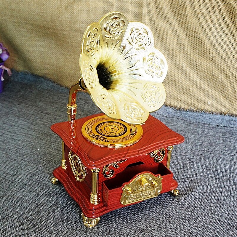 Stary gramofon Model muzyka skrzynka złoty chwile z zegarową muzyki obrotowy gramofon nostalgia rzemiosło kreatywny prezent na boże narodzenie