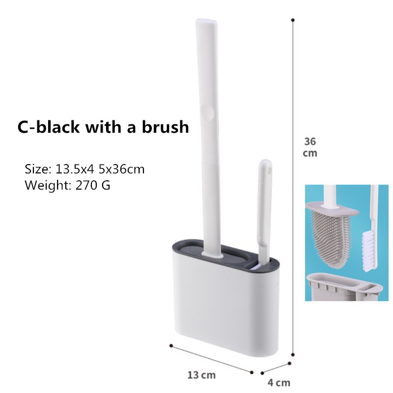 Siliconen Wc Borstel Voor Wc Accessoires Lensbare Toiletborstel Muur Gemonteerde Cleaning Tools Home Badkamer Accessoires Sets: C-black with a brush