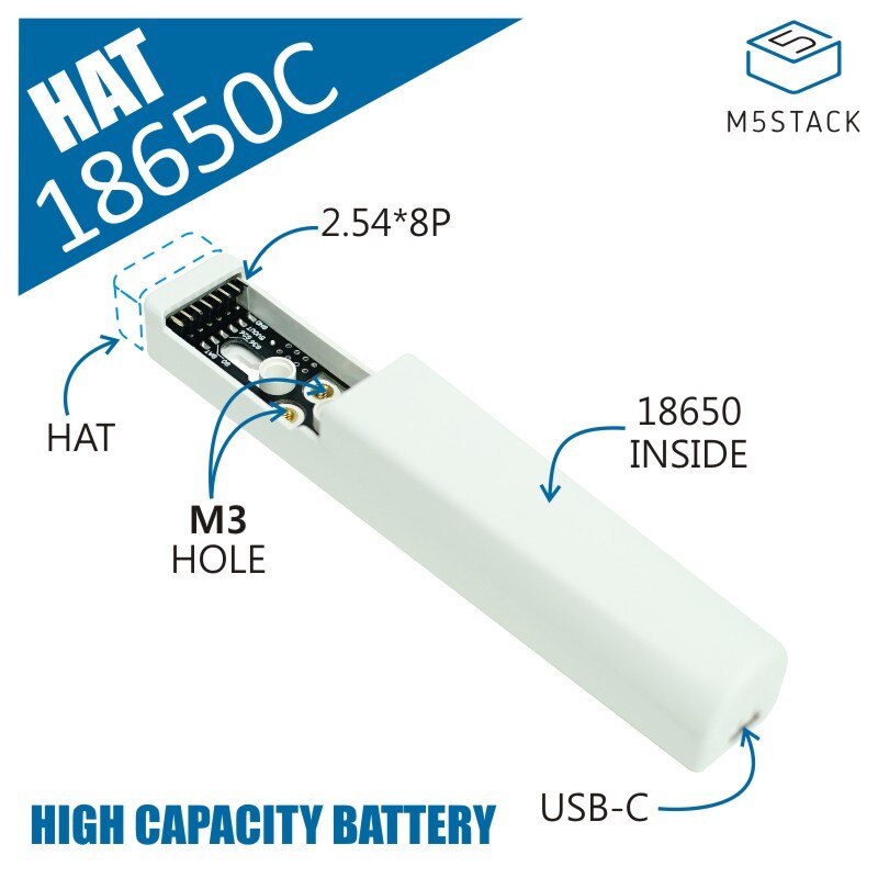 M5Stack Official 18650C HAT Rechargeable Battery Base for M5SticKC 18650 Large Capacity Rechargeable Lithium Battery