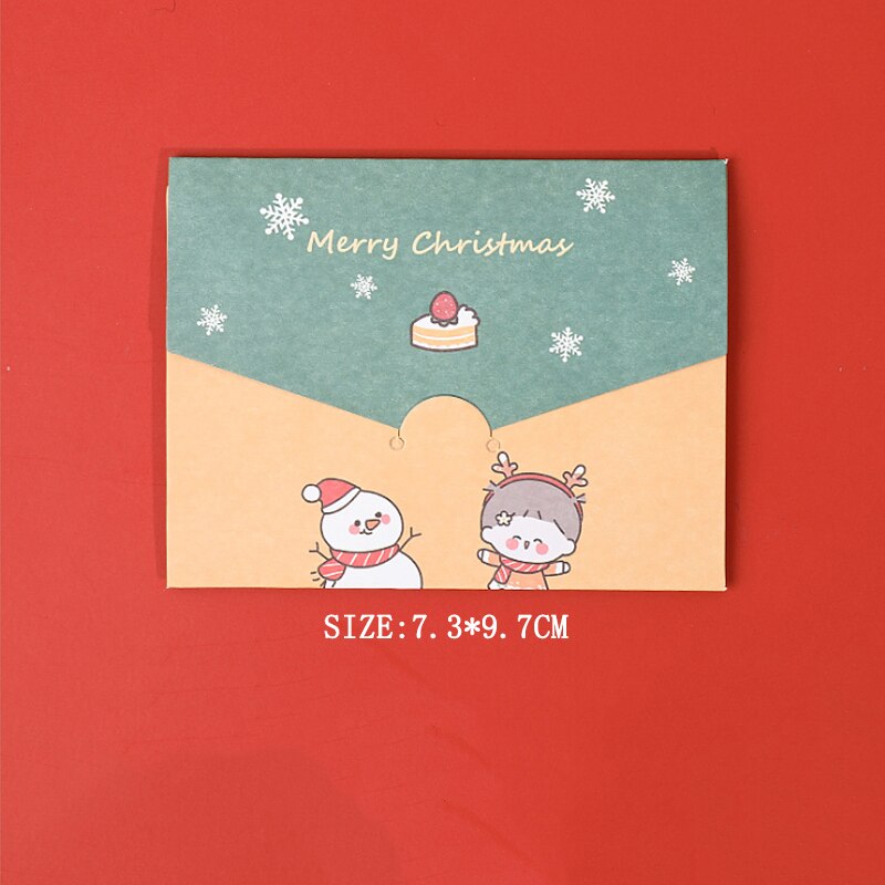 6pcs Christmas series greeting card blessing envelope diy folding message Santa Bunny Elk Gingerbread Man Girl Snowman: Girl snowman