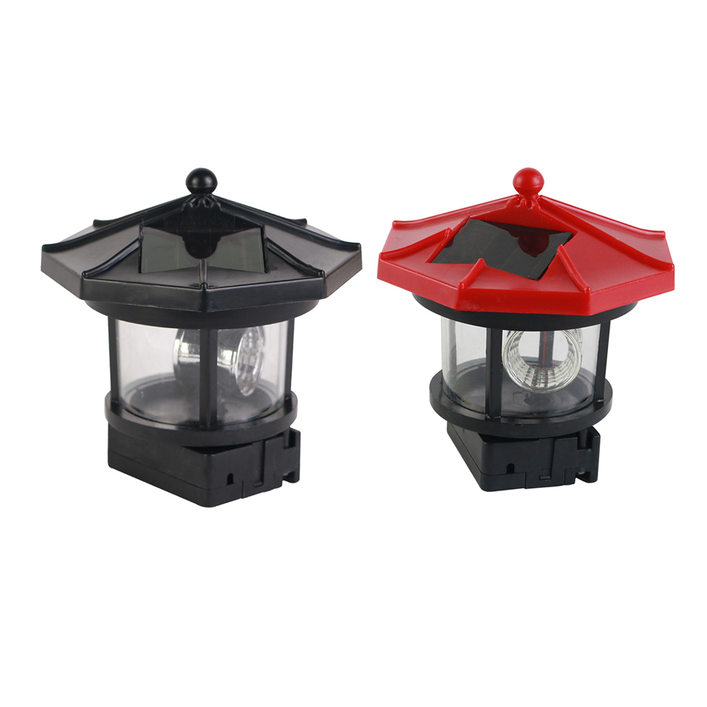 Resin LED Lighthouse Shape Solar Light Garden Fence Yard Outdoor Decoration Smart Sensor Beacon Rotating Beam Lamp