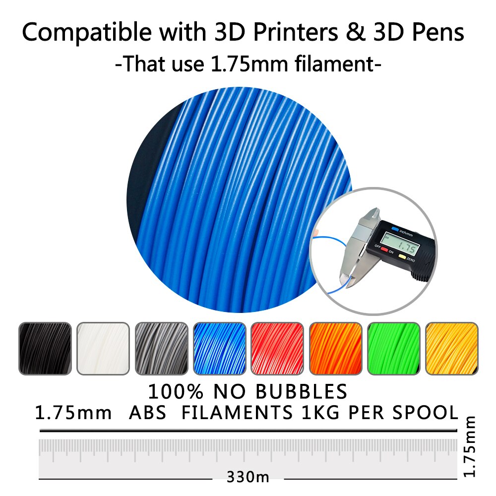 Sunlu Abs 3D Printer Filamenten 1.75Mm 2.2LBS/1Kg Met Spool Zwart Abs Filament