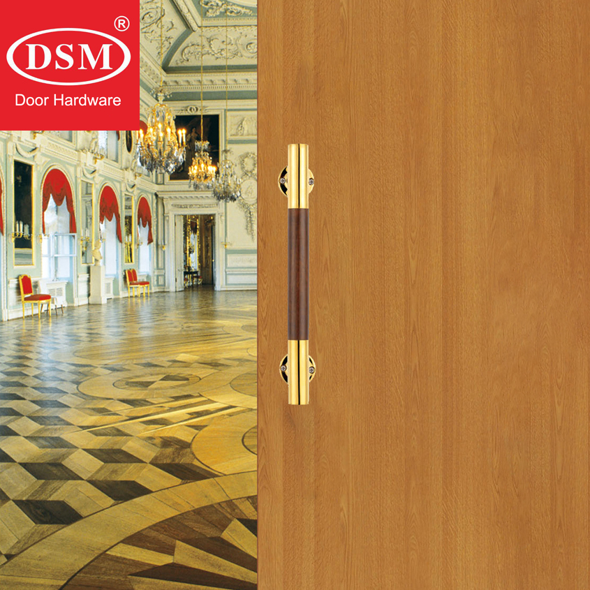 1 styck enkelsidigt beslag gyllene dörrhandtag rostfritt stål plus svart massivt trähandtag entrédörrhandtag pa -377-l300mm