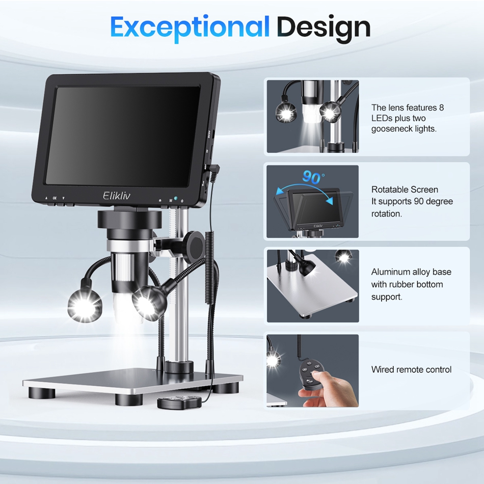 Elikliv-microscopio Digital LCD EDM9 7 pulgadas 1080P 50X-1200X microscopios electrónicos de soldadura con luces LED soporte para ordenador PC