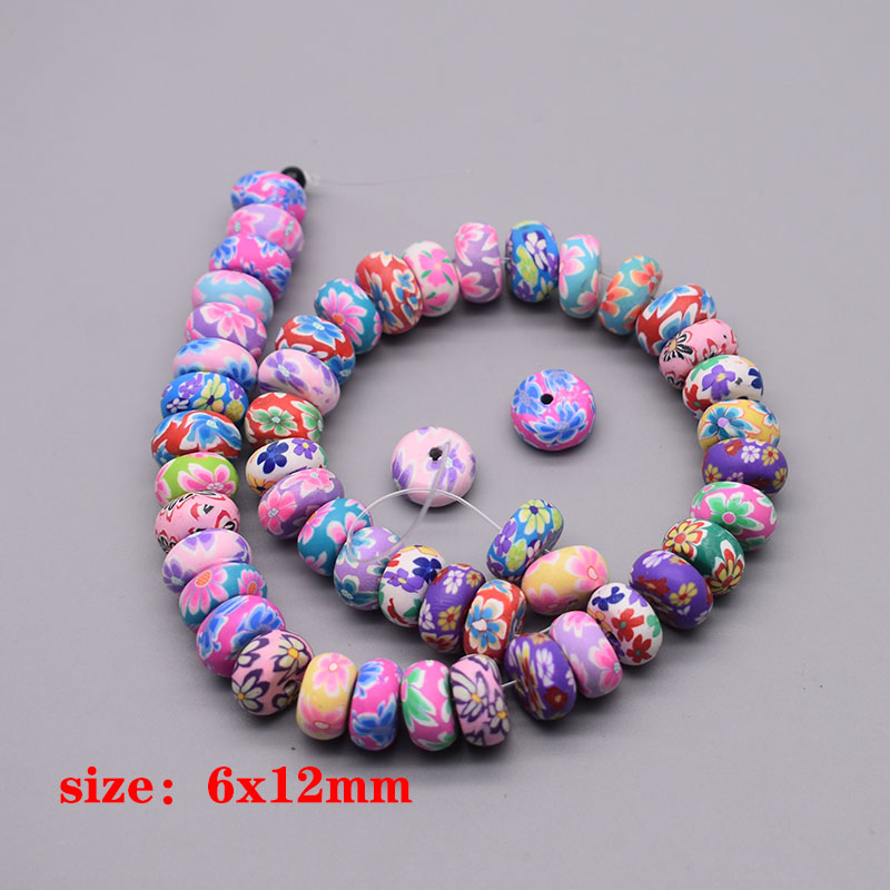 Cuentas de arcilla polimérica de 6/8/10mm, cuentas con estampado de flores, cuentas redondas sueltas para hacer joyería, pulsera DIY: Azul