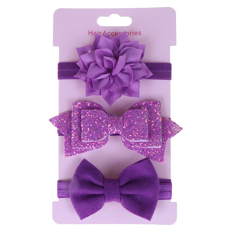 3Pcs/Lot Baby Headband Flower Bows Girl Newborn Hairband Hair Accessories: Purple