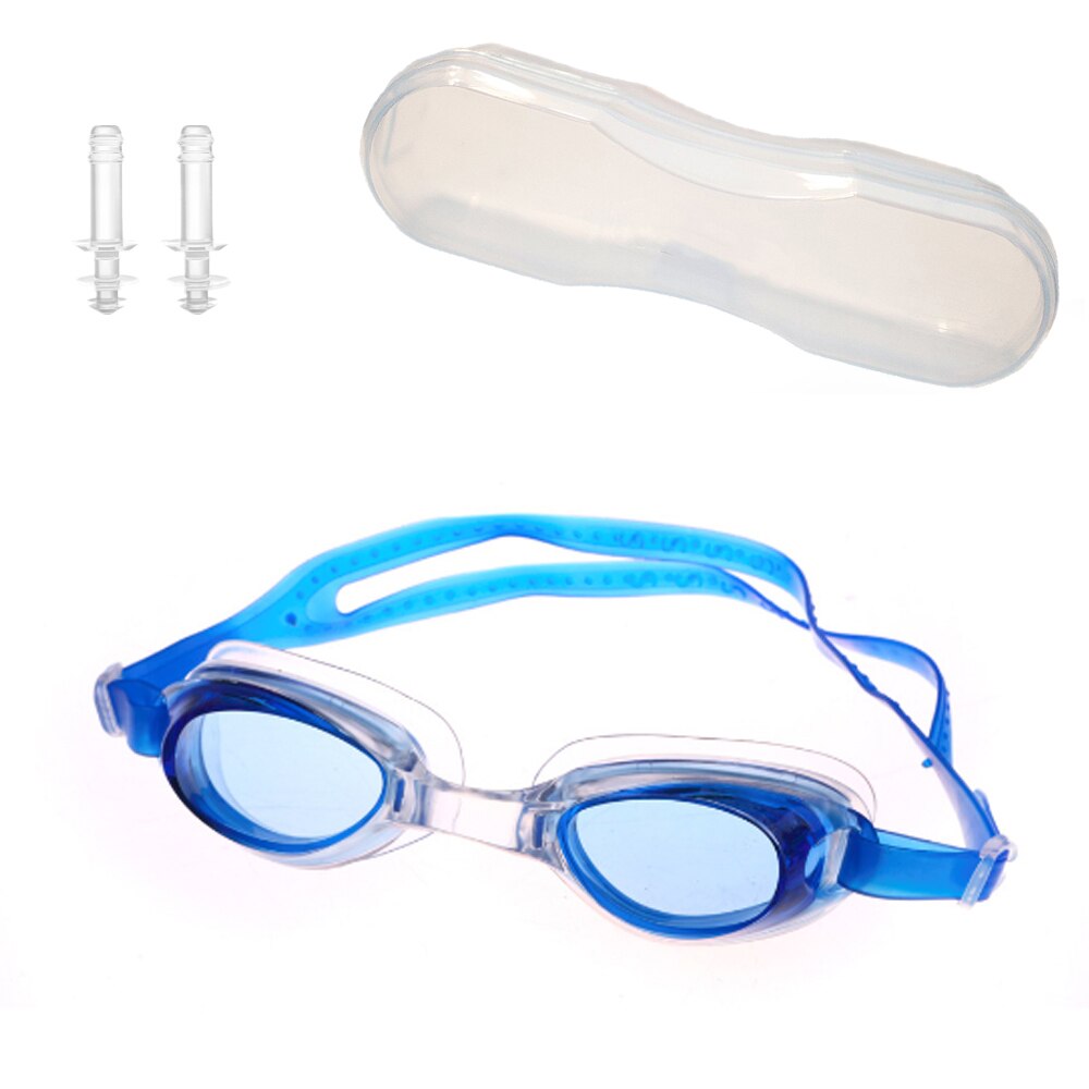 Spejling beskyttelsesbriller svøm briller svømmebriller badetøj briller beskyttelsesbriller børn børn justerbar uv-skjold anti tåge med kasse: Blå