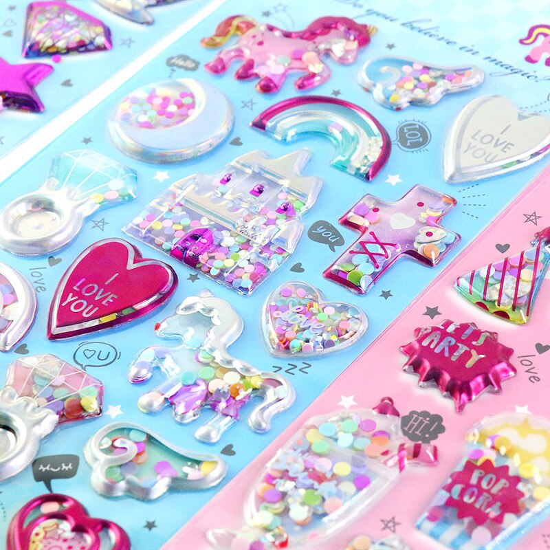 Prinzessin funkeln Aufkleber Glänzende Bling Pailletten Treibsand Einhorn Sterne Kosmetische Aufkleber Dekoration Spielzeug Wiederverwendbar