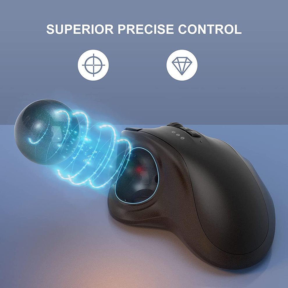 Jomaa Black 2.4G + bezprzewodowa mysz trackball Bluetooth akumulatorowe myszy kulkowe ergonomiczne myszy sterowanie kciukiem mysz do gier