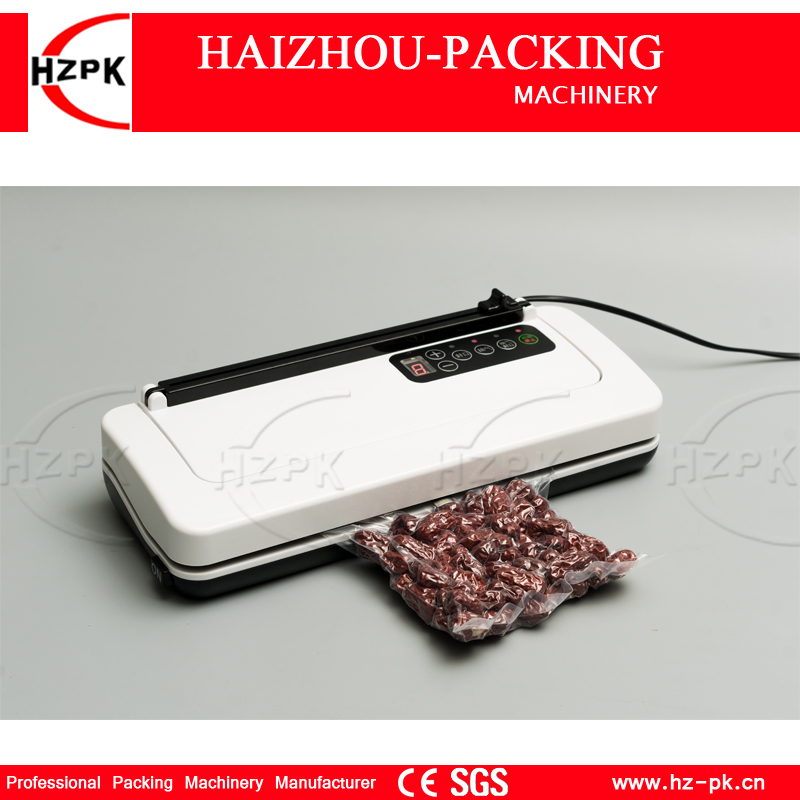 Hzpk Elektrische Plastic Body Wit Voedsel Verse Vacuüm Sealer Verpakking Machine Voor Opslag Lang Houden 220 V/110 V met Gratis Snijden