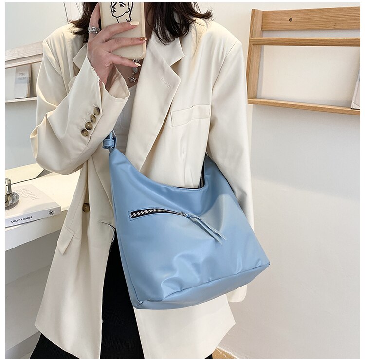 2021Solid Color PU Leather Female Tote Handbag Lady's Shoulder Large Bags Brand Women‘s Casual Zipper Bag