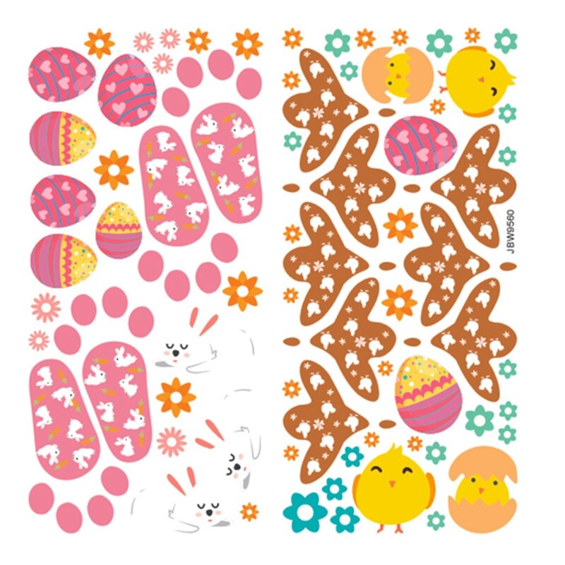 Easter Stickers Cartoon Bunny Egg Footprint Decal Window Glass Wallpaper for Home Bedroom Living Room Door Wall Decor 87HA: 9560