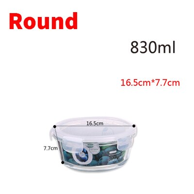 Glass Food Storage Container Bento Lunch Box Storage Box Food Storage Microwave Refrigerator Safety 100% Airtight Leakproof: Round 830 ml