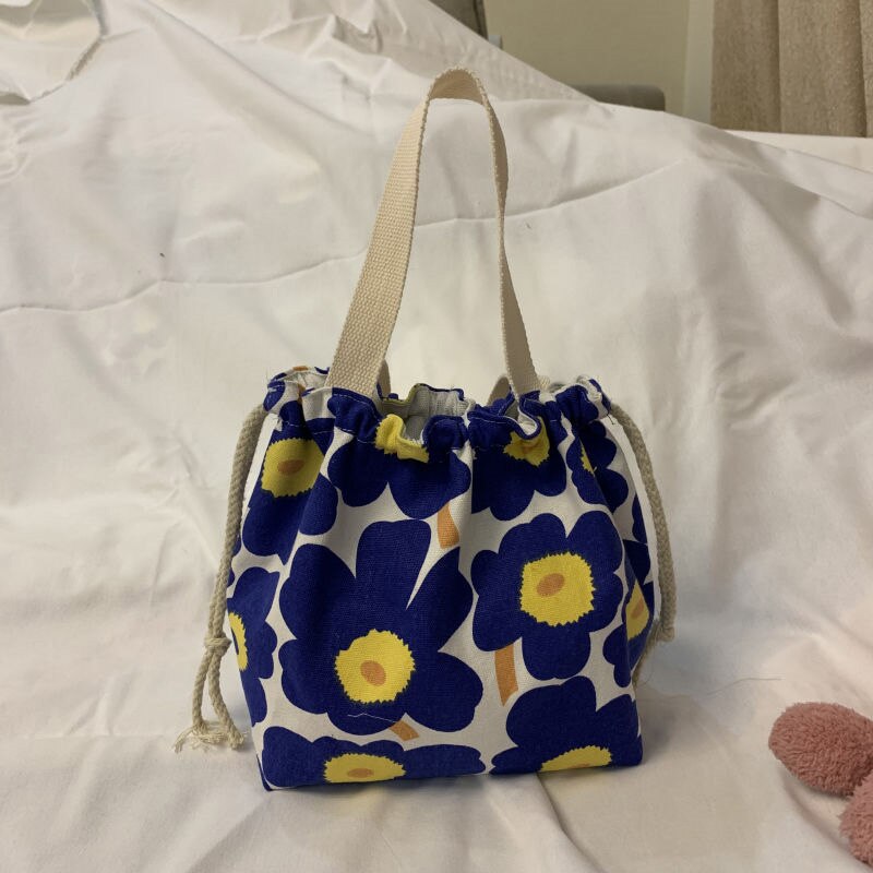 Japanse lunchbox tas cartoon schattige bedrukte canvas stof trekkoord werkende lunchtas: Hg009