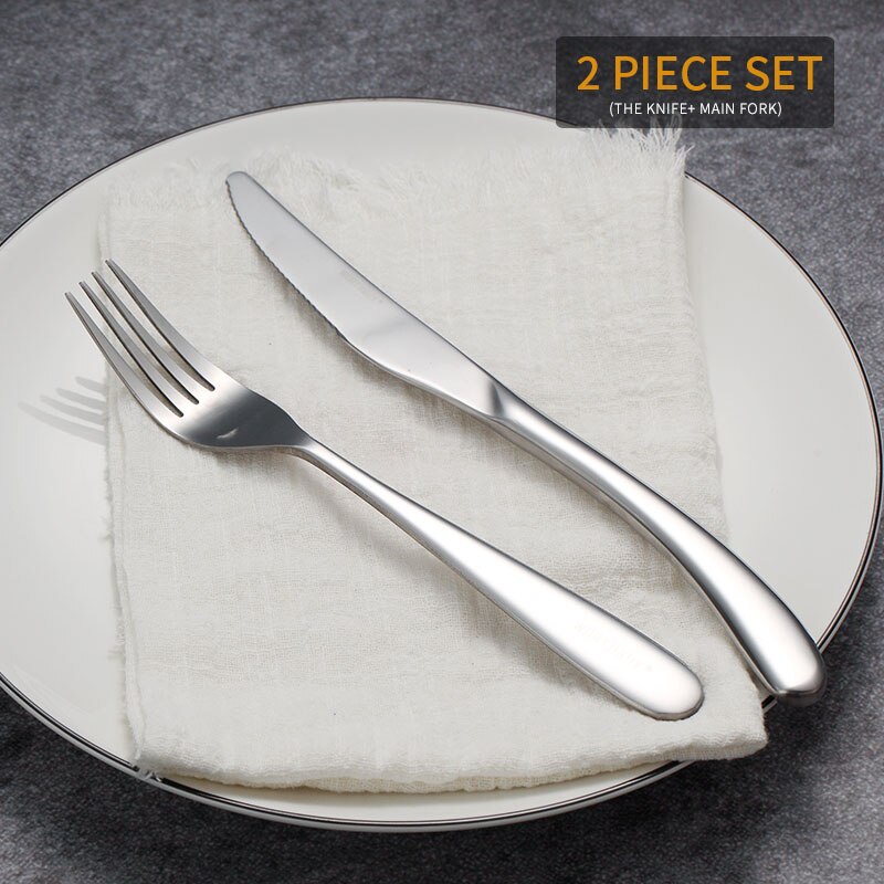 Juego de cubiertos occidentales maiyuansu, 304 cubiertos de acero inoxidable con mango engrosado, cuchillo, cuchara, tenedor, vajilla de cocina, juego de cena: 2 piezas