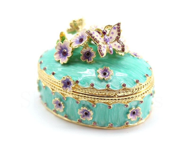 Small Trinket Keepsake Case Handmade Enameled Mini Jewelry Storage Treasure Chest Box Home Women Birthday Organizer: Light Green