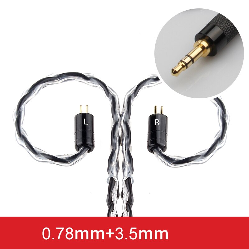 TRN 8 Core Silver Plated Cable HIFI Earphone MMCX/2Pin Connector Use For TRN v90 V10/V20/V60 V30 V80 IM1 IM2 X6: Black3.5MM 0.78PIN