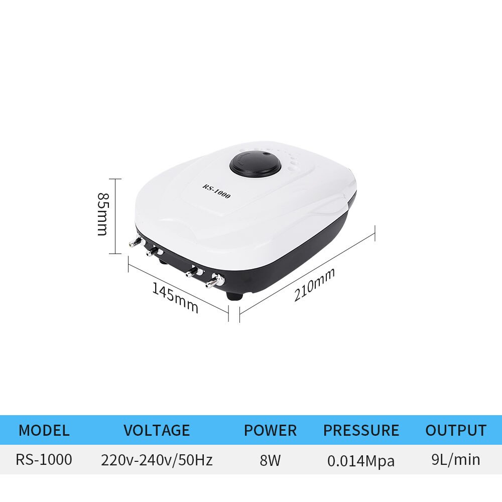 Ultra Silent Aquarium Air Pump Fish Tank Increasing Compressor Single Double High Energy Outlet Oxygen Pump Aquatic Accessories: RS-1000 / AU Plug
