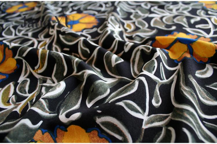JaneYU Chiffon Printed Fabric Dresses, Skirts, Cheongsams And Women's Dresses With Black Bottom Cloth