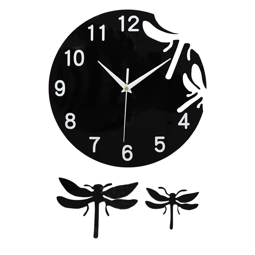 1 Set Acrylic Dragonfly Clock 3D Clock Ornament Art Wall Hanging Clock Living Room Decor