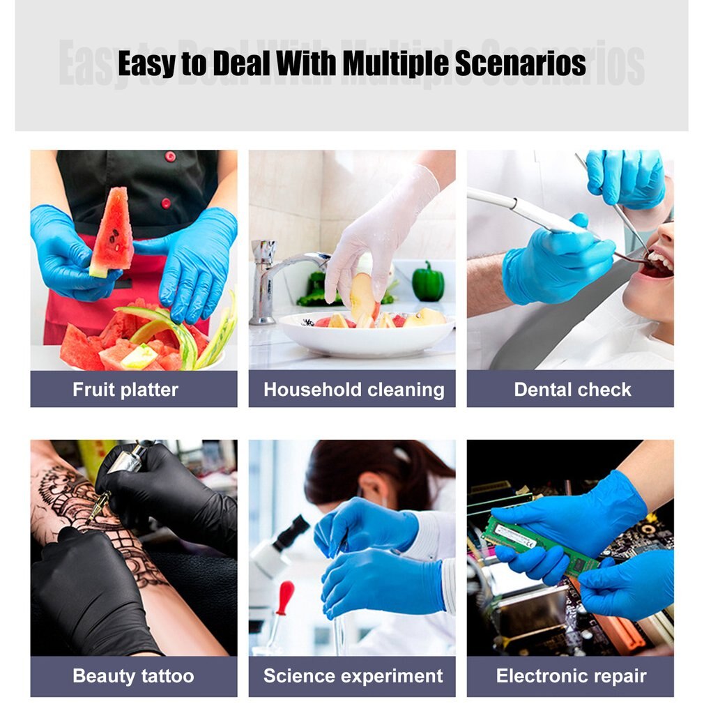 100 pcs Disposable Nitrile Gloves Work Glove Food Prep Cooking Gloves / Kitchen Food Waterproof Service Cleaning Gloves Blue