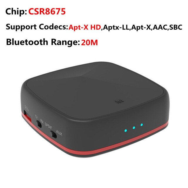 CSR8675 Bluetooth 5.0 Zender Ontvanger Aptx Hd Ll Wireless Audio Adapter 3.5 Mm 3.5 Aux Jack Spdif Rca Voor Tv auto Speaker Pc: Black with Red