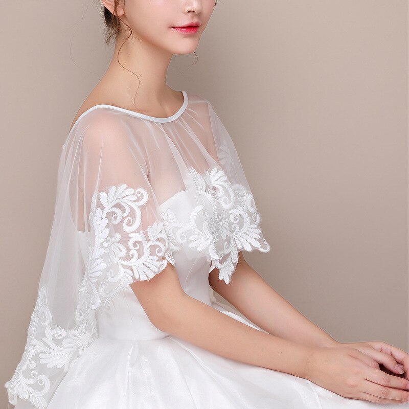 JaneVini Summer White Cape Lace Wedding Dress Shawls Appliques Shrug Women Bolero for Wedding Jackets Chaquetas De Mujer