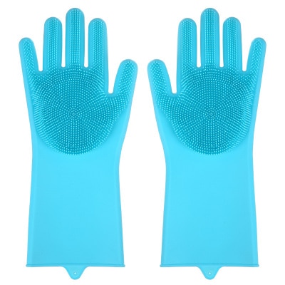 1 Paar Afwassen Schoonmaak Handschoenen Magic Silicone Rubber Afwas Handschoen Voor Huishoudelijke Scrubber Keuken Clean Tool Scrub: Blue