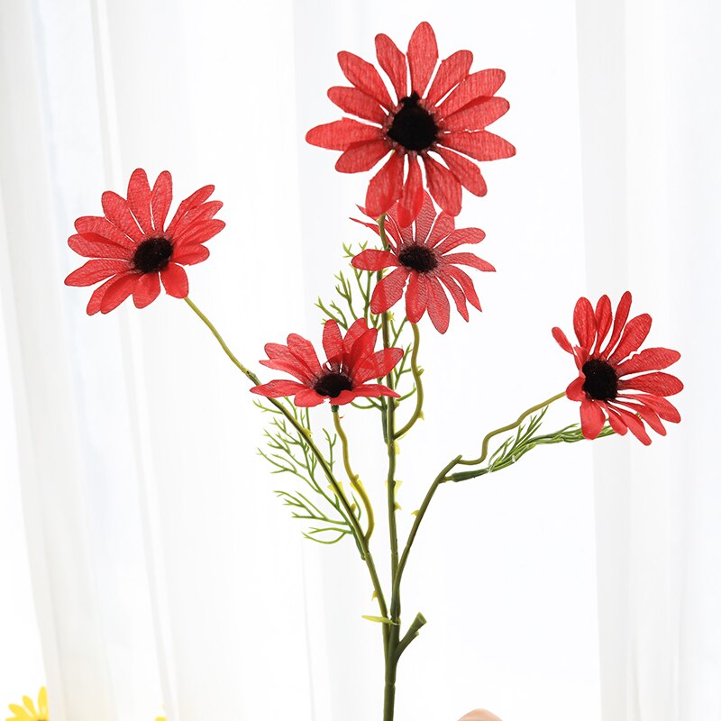 Artificial Flowers Daisy Flower Branch Silk Flowers for Crafting Home Decoration Accessories Farmhouse Decor Yellow Flowers: Red 1 Pcs
