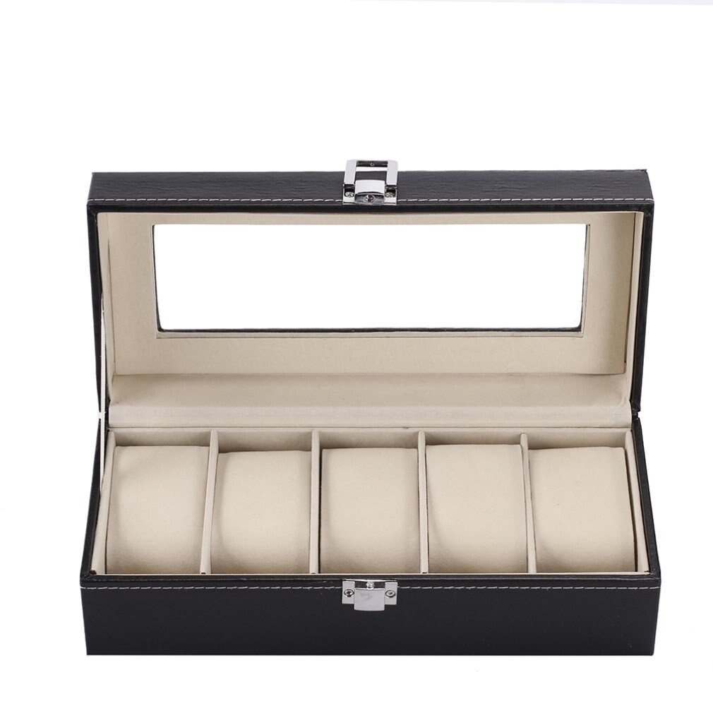 Standaard 5 Slots Modieuze Horloge Doos Zachte PU Lederen Horloge Opbergdoos Display van het Horloge Slot Case Box Case