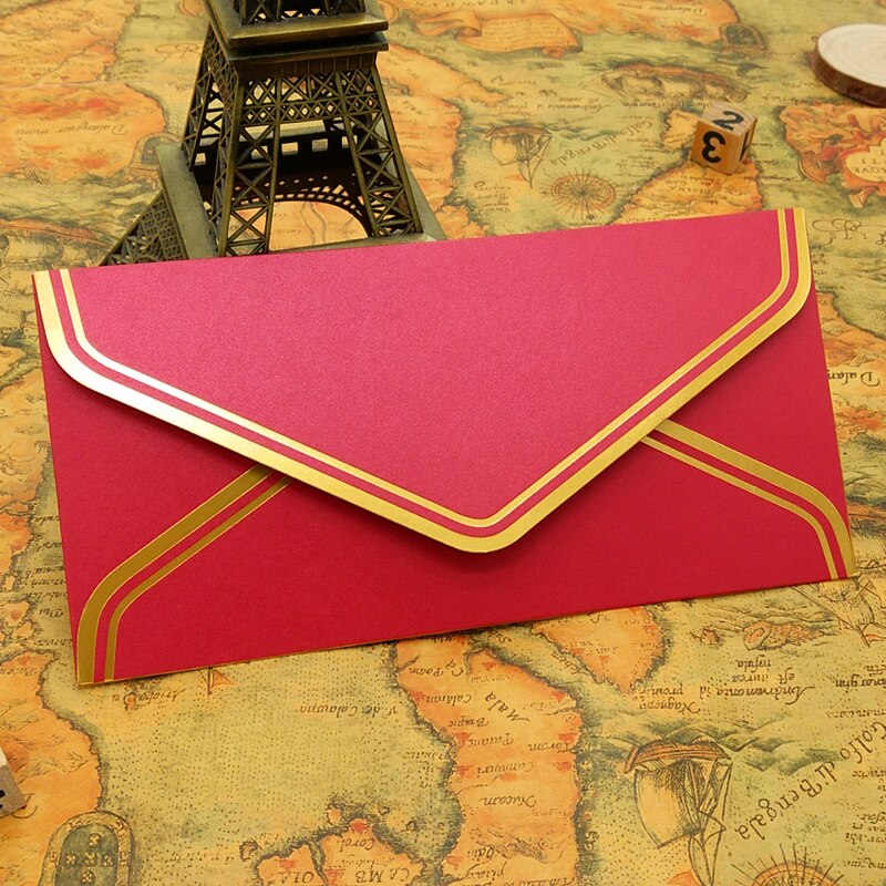 10 pcs/lot Vintage Gold Blank Kraft Paper Envelopes Wedding Party Invitation Envelope Greeting Cards Envelope 17.5*12.5cm: 22X11cm red