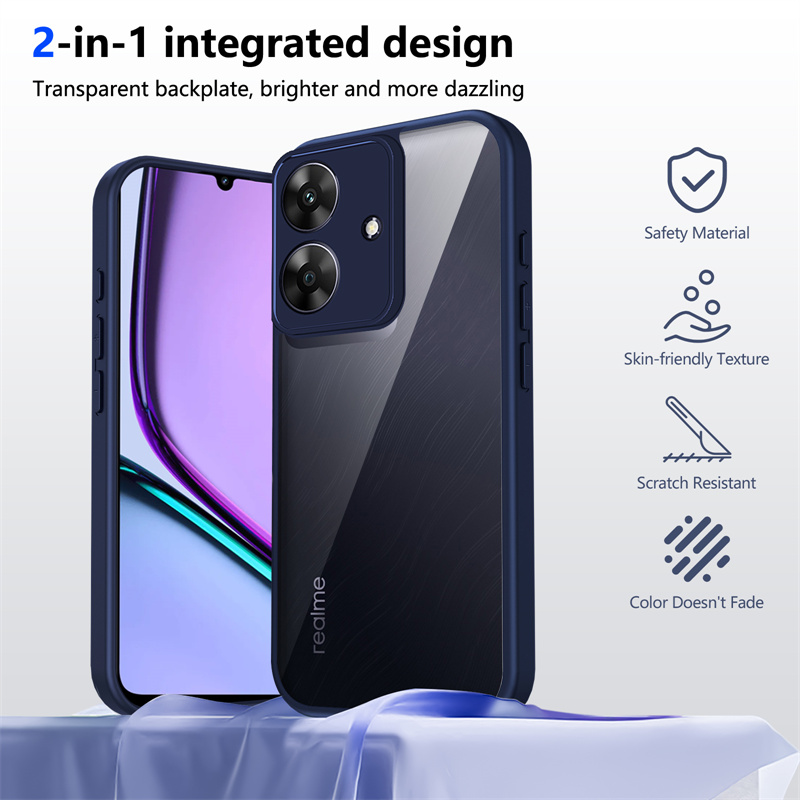 Realme Note 60 4G RMX3933 Case Shockproof Silicone Bumper Clear Back Hard Cover Matte Phone Case for Realme Note 60 4G RMX3933