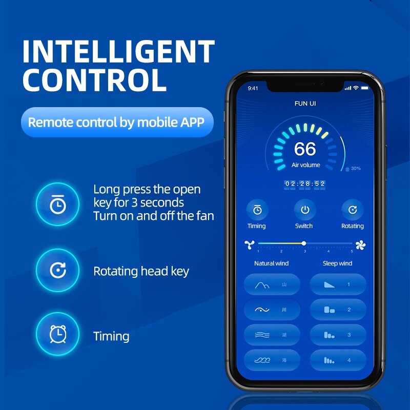 Smart APP Remote Control Folding Telescopic Mini Portable Fan USB Rechargeable Desktop Floor Air Cooler Dormitory Bed Office Fan