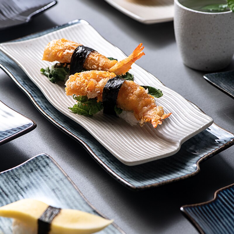 Japanse Stijl Sushi Plaat Rechthoekige Keramische Sashimi Platte Plaat Creatieve Servies Onregelmatige Lange Commerciële Japanse Plaat