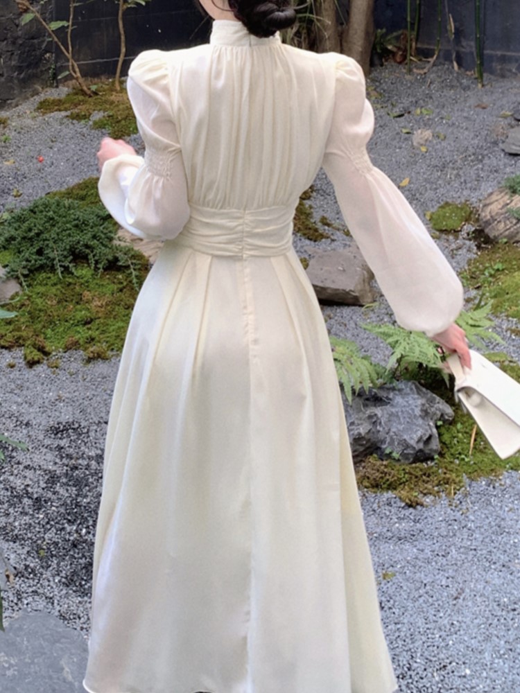 Kvinder afslappet lang kjole efterår vintage a-linje ensfarvet fest fødselsdagskjoler dametøj kåbe vestidos