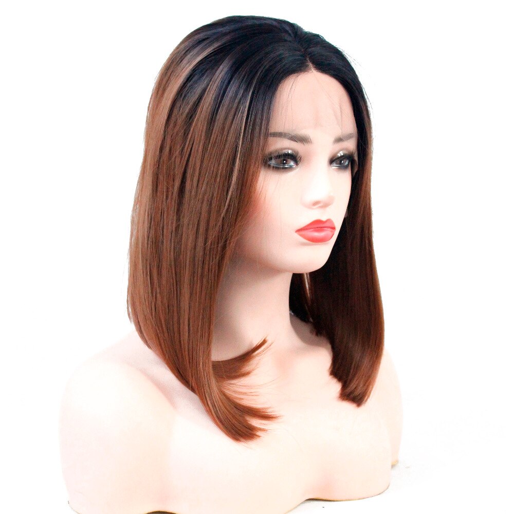 V'NICE 1b/30 Ombre Bruin Lijmloze Korte Bob Lace Front Pruiken 2 Tone Pruiken Hittebestendige Synthetische Haar Vervanging pruik voor Vrouwen