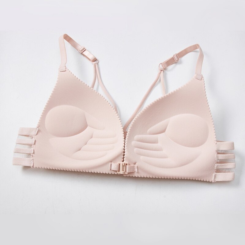 Sexy Striped Lace Bras Adjustable Wire Free Bras Push Up Front Buckle Women Bra