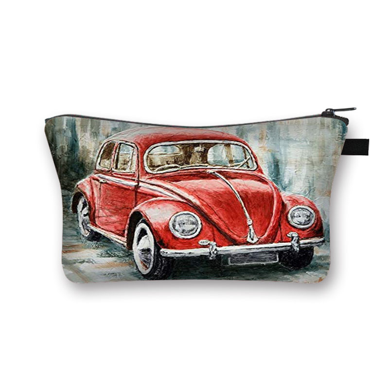 Gekleurde Auto &#39;S Op Seaside Vacation Cosmetische Vrouwen Make-Up Tas Britse Auto Meisjes Opbergzakken Dames Draagbare Cosmetische Case: shzbmeiche03x