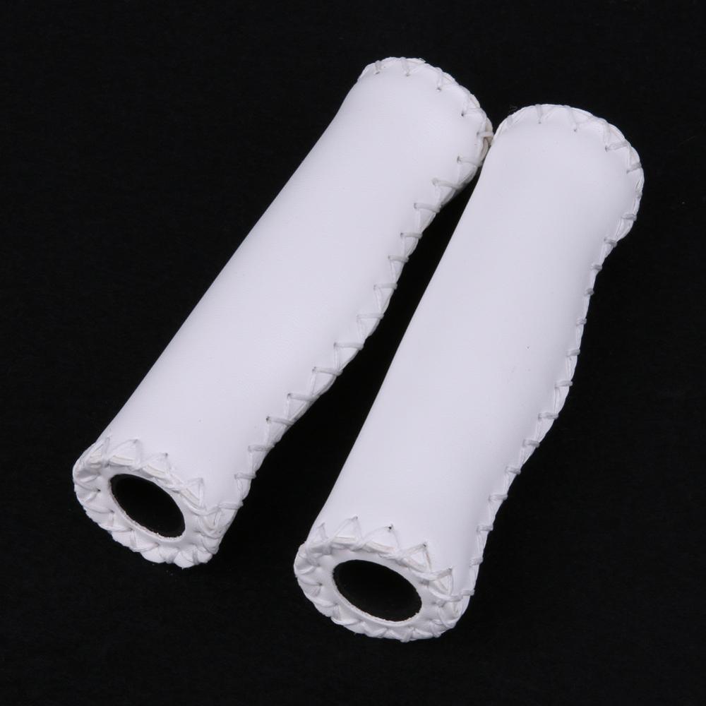 Fietsstuur handvatten lederen bekleding antislip sterke ondersteuning handvatten fietsen rijden mtb mountainbike fietsstuur handvatten: Wit