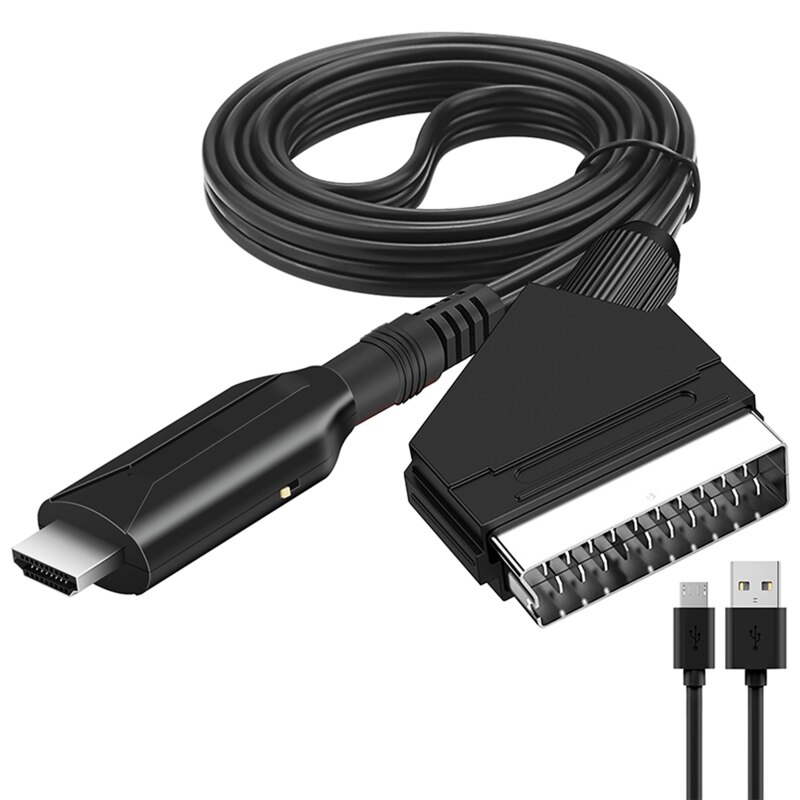 Convertidor HDMI Compatible con Scart con Cable de 1m, salida HDMI, compatible con interruptor 720P/1080P, adaptador AV para hdTV