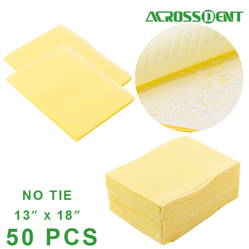 Babero Dental, servilleta de dentista, delantal impermeable desechable, almohadillas limpias para tatuajes de belleza, hojas de odontología, cubierta protectora, 50 unidades: YELLOW