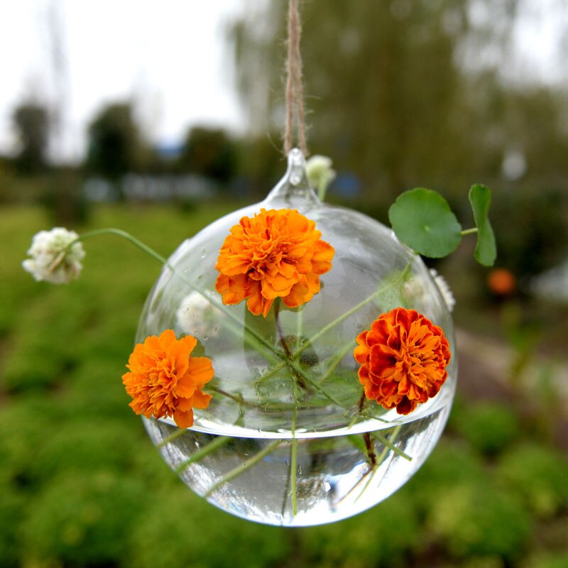 Vase en verre transparent pour plantes à fleurs, Pot rond suspendu pour Terrarium, décoration de fête, mariage, maison, boule de jardin,