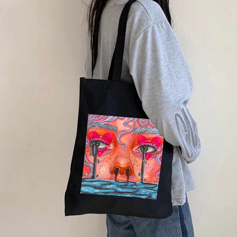 Cartoon Harajuku print canvas bag gothic casual large-capacity shopper bags Hip-hop punk Vintage Y2K women shoulder bag