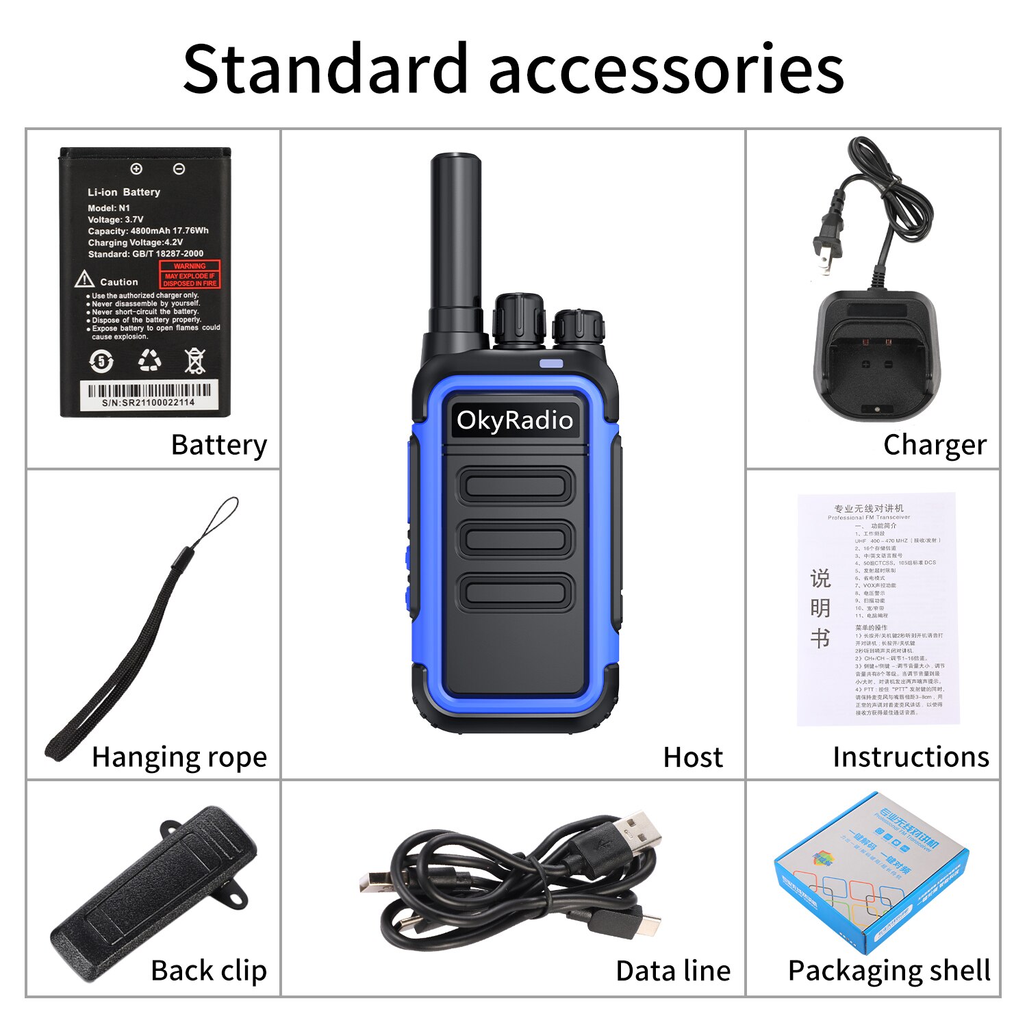 Werk Walkie-Talkie 6Km Call 4800Mah Batterij 5W Power Okyradio Draagbare Waterdichte Walkie-Talkie Sterke anti