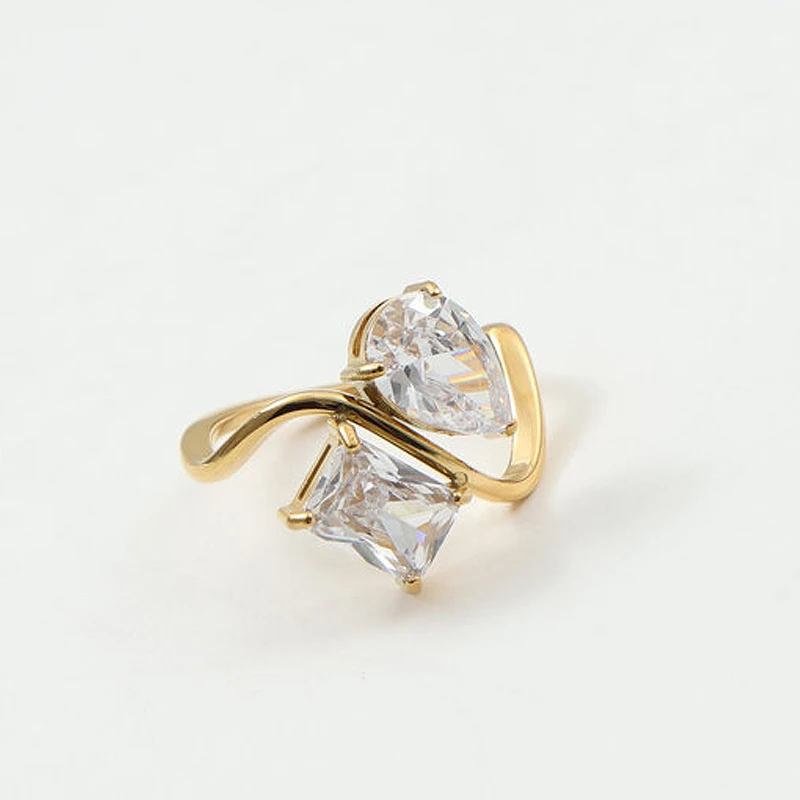 Anillos de acero inoxidable con circonita en forma de gota de agua brillante Vintage de PVD de alta gama para mujer joyería que no se decolora: 6