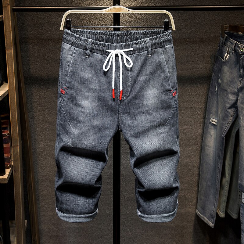 Plus size 5xl 6xl 7xl himmelblå mænd løse korte jeans sommer avanceret stretch casual denim cropped bukser mandligt mærke: Sort grå / Asien 6xl