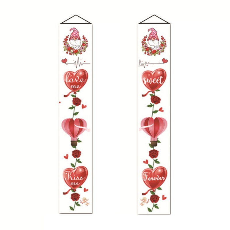 2PCS Door Porch Sign Valentines Day Decorations Pink Banners Hanging Love Heart Streamers Wall Decor Party Supply Valentines Day: A5