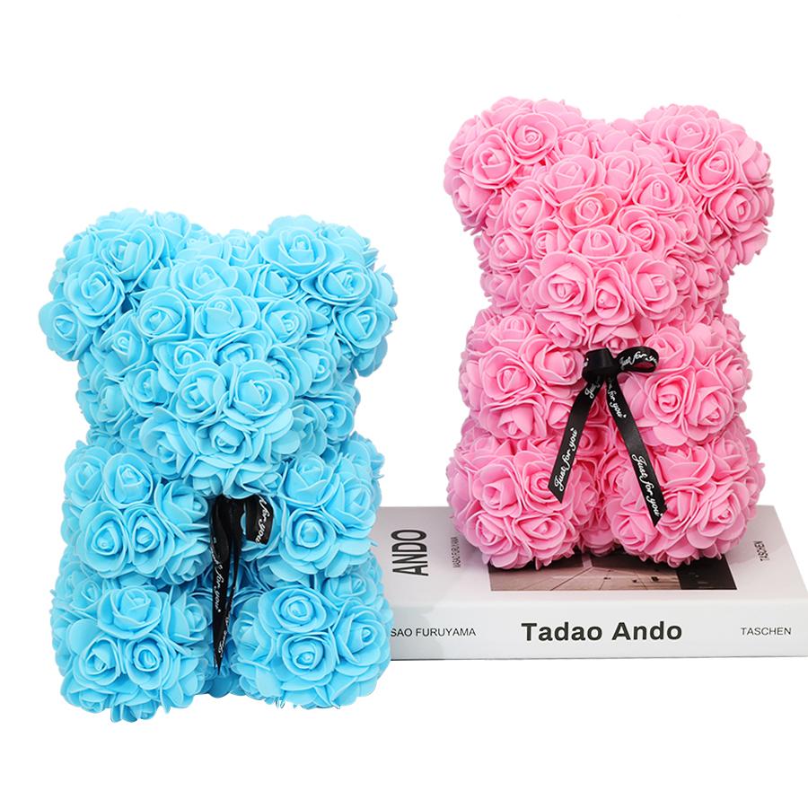 gros pas cher 25cm ours rouge Rose ours en peluche Rose fleur artificielle décoration de noël pour les femmes saint valentin